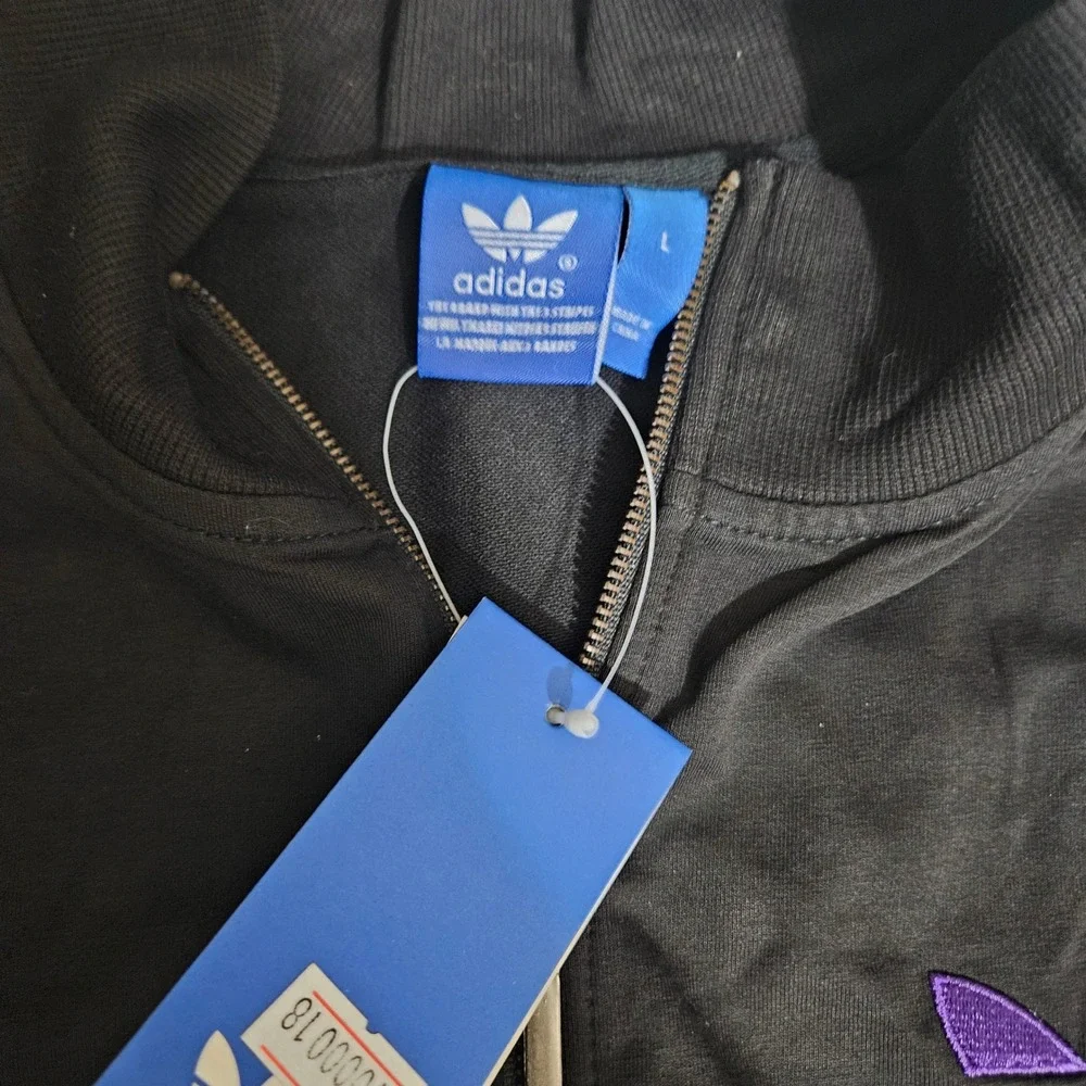 Adidas Originals Track Jacket Youth Large Black Purple Trefoil Full Zip